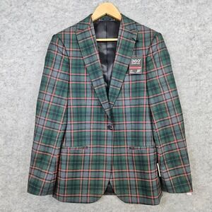 JF J Ferrar Men's Green & Red Tartan Plaid Blazer‎ Size 34/36R NEW NWT Preppy
